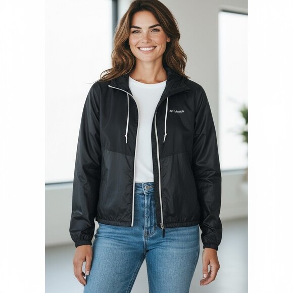 Columbia Sportswear Black Windbreaker Jacket M Gorpcore Normcore Athletic - Picture 1 of 7